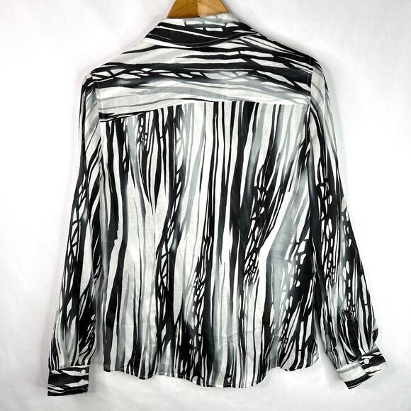Calvin Klein B&W Abstract Stripe Semi Sheer Button Down Medium - Picture 7 of 7